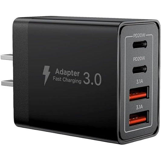 2pack 40w with Fast Charging Cable Charger Block Fast Charging Dual Port Cube Plug Power Adapter Brick 4-Port Multiport Type-C USB Type for 15/14/13/12/11/Pro Max/Xs/Xr/8/7