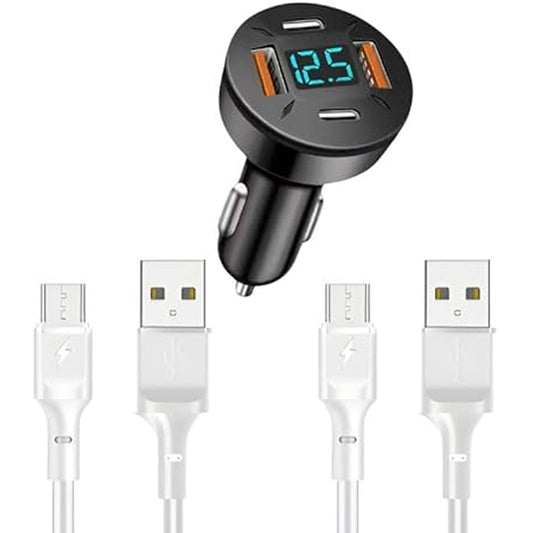1pack Car Charger 4 Port USB Fast Charging Dual USB B & Tape-C Car Phone Charger Power Adapter for iPhone 15/16/16 Plus/16 Pro/16 Pro Max,iPad Pro/Air/Mini(2Type-C)