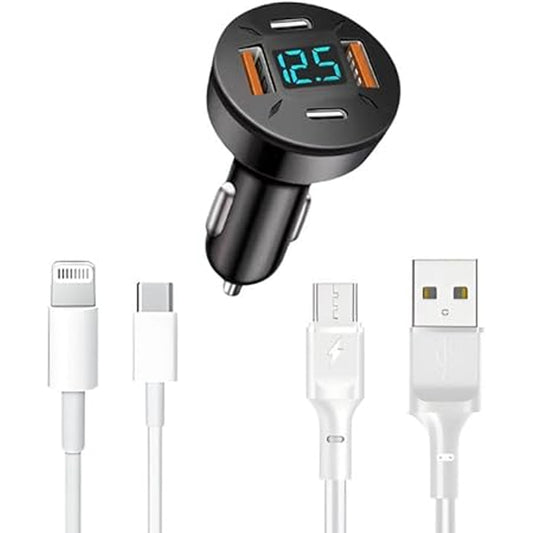 1pack USB C Car Charger 4 Port USB Charger Fast Charging Dual USB B & Tape-C Car Phone Charger Power Adapter for iPhone 15/16/16 Plus/16 Pro/16 Pro Max,iPad Pro/Air/Mini(1Type-C+1C-L)