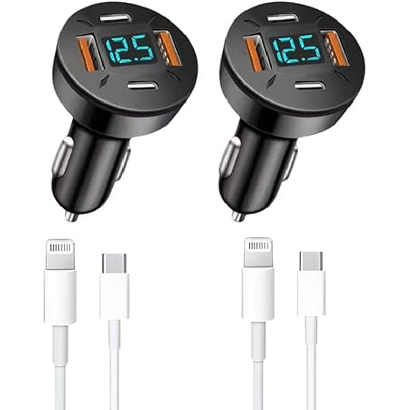 2pack 5V3.1A USB C Car Charger 4 Port USB Charger Fast Charging Dual USB B & Tape-C Car Phone Charger Power Adapter for iPhone 15/16/16 Plus/16 Pro/16 Pro Max,iPad Pro/Air/Mini