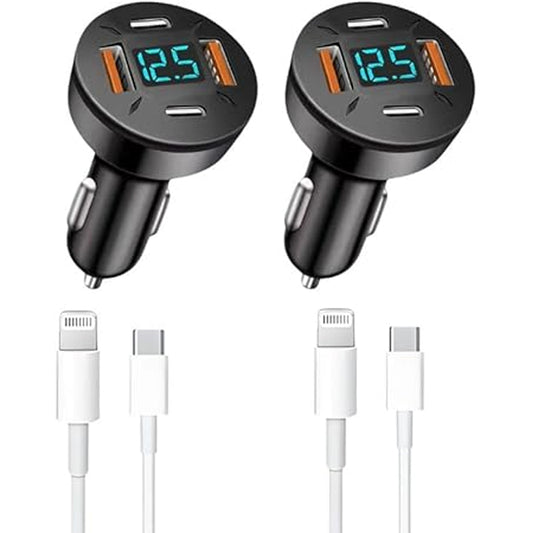 2pack 5V3.1A USB C Car Charger 4 Port USB Charger Fast Charging Dual USB B & Tape-C Car Phone Charger Power Adapter for iPhone 15/16/16 Plus/16 Pro/16 Pro Max,iPad Pro/Air/Mini