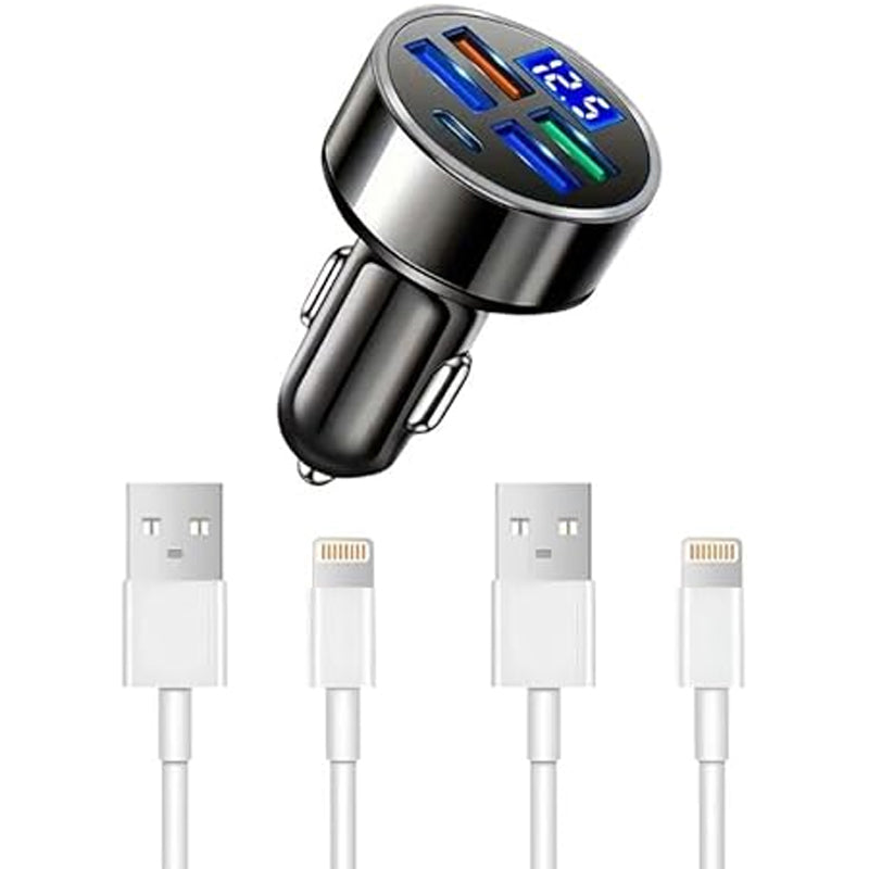 1pack Fast Charge USB C Car Cell Phone Charger 15.5w Adapter 5 in 1 with Voltage Display Multi Port USB Charge for iPhone 16 15 14 13 12 11 Samsung Galaxy Huawei Oppo Vivo