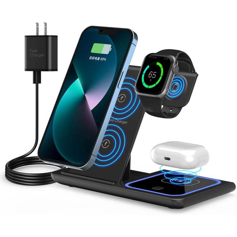 Wireless Charger, 3 in 1 Charging Station for Multiple Devices, Widely Applicable Equipment Wireless Charging Stand for iPhone 8-16 Series,iWatch 2-10 Series/Ultra/SE,AirPods4/3/2/Pro
