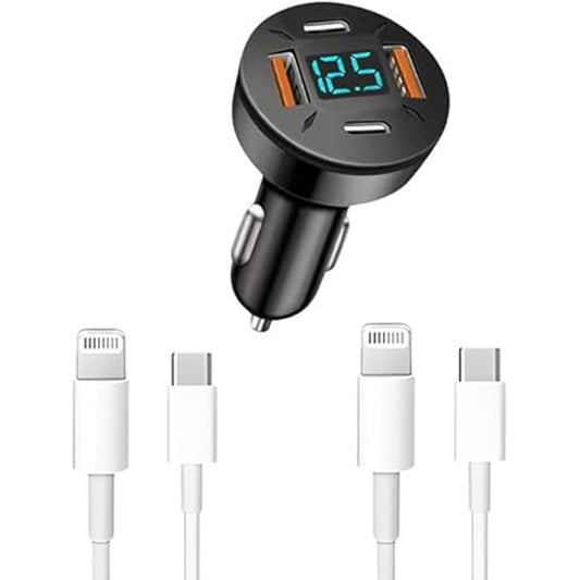 1pack Car Charger 4 Port USB Fast Charging Dual USB B & Tape-C Car Phone Charger Power Adapter for iPhone 15/16/16 Plus/16 Pro/16 Pro Max,iPad Pro/Air/Mini(2C-L)